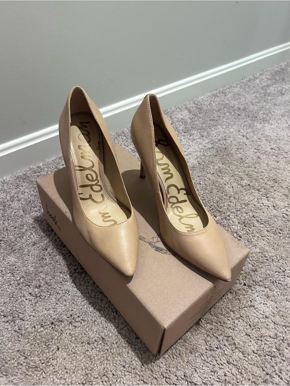 Sam Edelman Beige Pointed Toe Leather Pumps